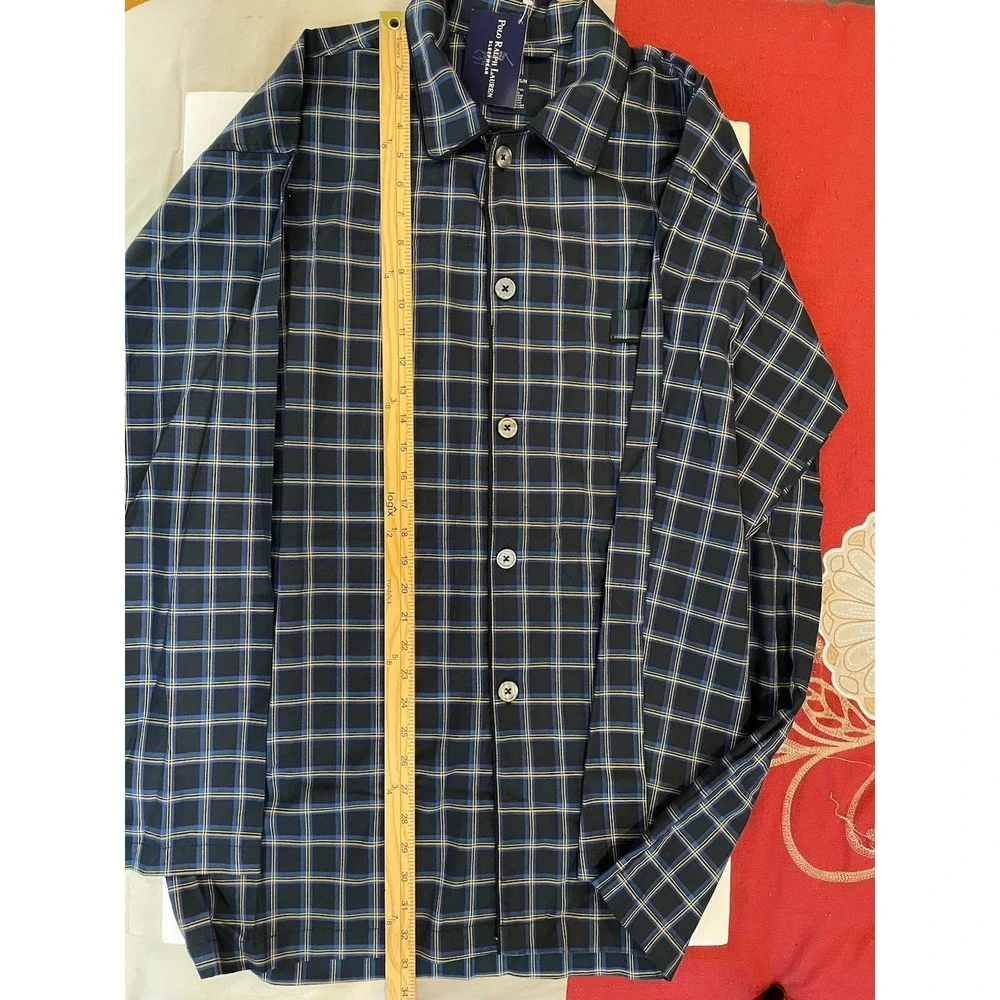 NEW Polo Ralph Lauren‎ Sleep Shirt Mens S/M Small Medium Blue Plaid Cotton